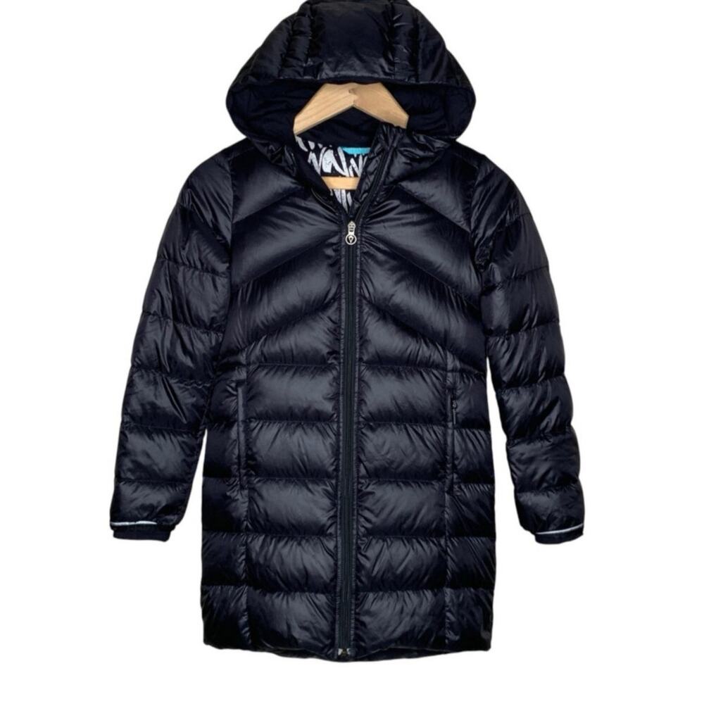 Ivivva Lululemon Long Down Puffer Jacket Black Toast & Coast Girls Coat Size 8